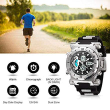 Load image into Gallery viewer, SIBOSUN Sport Watch Digital Wrist Large Face Waterproof Military LED Stopwatch SIBOSUN Men Japanese Quartz Alarm Date Silver