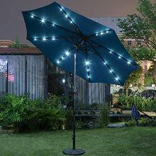 Load image into Gallery viewer, Sunnyglade 9' Solar 24 LED Lighted Patio Umbrella with 8 Ribs/Tilt Adjustment and Crank Lift System (Teal Blue)
