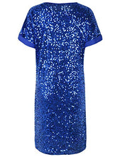 Load image into Gallery viewer, PrettyGuide Women's Sequin Cocktail Dress Loose Glitter Short Sleeve Party Tunic Dress S Blue