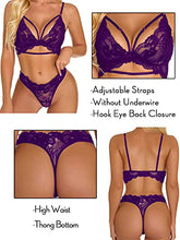 Load image into Gallery viewer, Kaei&Shi Sexy Lingerie for Women,Floral Lace Lingerie Set,Two Piece Sheer Matching Bra and Panty Set Boudoir Purple Medium
