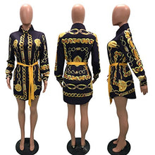 Load image into Gallery viewer, Speedle Women Sexy Anchor Printed V-Neck Long Sleeve Button Down Shirt Dress Top Black Gold