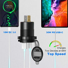 Load image into Gallery viewer, Cigarette Lighter Socket Panel, Qidoe PD3.0 & QC3.0 48W USB C Car Charger and DC 250W Lighter Socket Waterproof Rocker Toggle Switch 12V/24V USB Outlet Panel for Car, RV, Marine, Boat, Camper, Truck