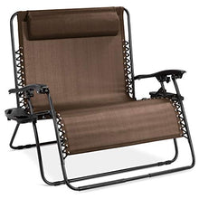 Load image into Gallery viewer, Best Choice Products 2-Person Double Wide Adjustable Folding Steel Mesh Zero Gravity Lounge Recliner Chair for Patio, Lawn, Balcony, Backyard, Beach, Outdoor Sports w/Cup Holders - Brown