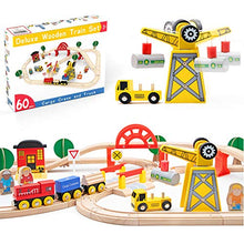 Load image into Gallery viewer, 60 Pcs Crane Train Set-Wooden Tracks & Exclusive Crane & Trains- Fits Thomas, Chuggington, Melissa- Gift Packed Toy Railway Kits- Kids Friendly Building Toy for 3+ Years Old Girls & Boys