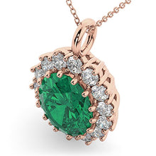 Load image into Gallery viewer, Women's Oval Emerald and Diamond Halo Pendant Necklace 14k Rose Gold (6.40ct)