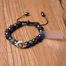 Load image into Gallery viewer, Karseer Vintage Silver and 18K Gold Plated Hamsa Evil Eye Stress Relief Reiki Healing Bracelet Non Magnetic Natural Hematite Anti Anxiety Calming Bracelet Lava Rock Oil Diffuser Aromatherapy Bracelet