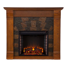 Load image into Gallery viewer, SEI Furniture Elkmont Earth Tone Tile Electric Fireplace, Salem Antique Oak