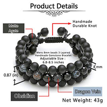 Load image into Gallery viewer, Top Plaza Mens Lava Rock Stone Essential Oil Diffuser Bracelet Chakra Yoga Healing Crystal Bracelet Natural Gemstone Beads Anxiety Bracelets Braided - Matte Black Agate + Dragon Stone