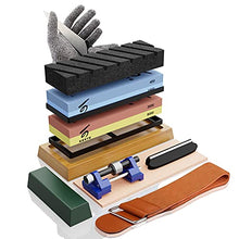 Load image into Gallery viewer, Complete Knife Sharpening Stone Set, KERYE Professional Japanese Whetstone Sharpener, Premium 4 Side Grit 400/1000 3000/8000 Water Stone, Flattening Stone, Chisel Honing Guide, Cut Resistant Gloves