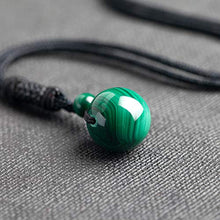Load image into Gallery viewer, iSTONE Unisex Genuine Round Gemstone Beads Malachite Pendant Necklace with Adjustable Nylon Cord 24 Inch
