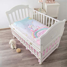 Load image into Gallery viewer, La Premura Unicorn Baby Nursery Crib Bedding Set for Girls – Baby Unicorn & Rainbows 3 Piece Standard Size Crib Bedding Sets in Pink, Yellow & Green