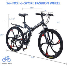 Load image into Gallery viewer, PanAme 26 Inch Folding Bike, Mountain Bike with 6 Spoke Wheels and 21 Speed Shimano Shifter, Full Suspension Anti-Slip Bicycle for Adult, Black