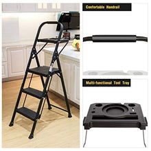 Load image into Gallery viewer, EFINE 3 Step Ladder, Folding Step Stool with Tool Platform, Wide Anti-Slip Pedal, Sturdy Steel Ladder, Convenient Handgrip, Lightweight 330lbs Portable Steel Step Stool
