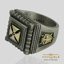 Load image into Gallery viewer, Knight Templar Masonic Cross Handmade Men Signet Ring Sterling Silver 925 Solid Yellow Gold 14K KTR 018SYG14K (12)