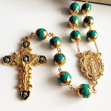 Load image into Gallery viewer, elegantmedical Handmade Gold XL 10MM Turquoise Beads Catholic AVE Maria 5 Decade Rosary Necklace Cross Crucifix Mens Womens Religious Gift