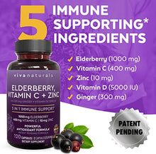 Load image into Gallery viewer, Viva Naturals Elderberry, Vitamin C, Zinc, Vitamin D3 5000 IU & Ginger - Antioxidant & Immune Support Supplement, 2 Month Supply (120 Capsules) - 5 in 1 Daily Immune Support for Adults