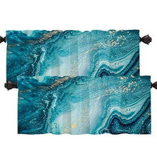 Load image into Gallery viewer, Batmerry Abstract Art Marble Agate Kitchen Valances Half Window Curtain, Abstract Painting in Blue Green Design Kitchen Valances for Windows Valance for Decor Reducing The Light 52x18 Inch