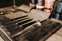Load image into Gallery viewer, Leather knife roll Chefs roll by Kruk Garage Gifts for chef's Leather knife bag Knives storage Christmas gift Tool roll FREE PERSONALIZATION