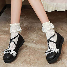 Load image into Gallery viewer, 100FIXEO Women Fashion Flats Heel Bow Rivet Buckle Strap Platform Ruffles Round Toe Elegant Mary Janes Shoes (Black, 8.5)