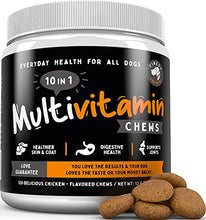 Load image into Gallery viewer, 10 in 1 Multivitamin Chew Treats for Dogs. 20 Healthy Actives: Glucosamine, Chondroitin & Turmeric for Joint Support, Omega Fish Oil for Skin, Pumpkin & Cranberry for Gut & Immune Health.120ct