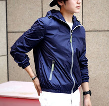 Load image into Gallery viewer, Panegy Men's Quick Dry Windbreaker Hoodie Skin Coat Women's Casual Travel Jacket Packable Dark Blue L