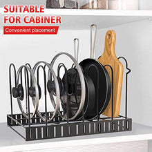 Load image into Gallery viewer, Pot Rack Organizers, G-TING 8 Tiers Pots and Pans Organizer, Adjustable Pot Lid Holders & Pan Rack for Kitchen Counter and Cabinet, Lid Organizer for Pots and Pans With 3 DIY Methods(Upgrade Version)