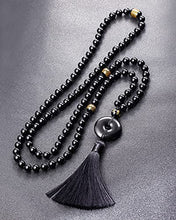 Load image into Gallery viewer, Lightock 108 Mala Beads 8mm Necklaces for Women Men Black Obsidian Peace Buckle/Agate Heart Sutra Healing Gemstone Prayer Charm for Meditation