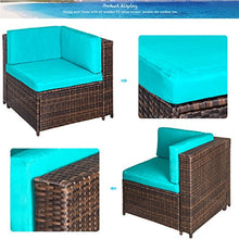 Load image into Gallery viewer, Merax 7 Pieces Patio, Weather PE Sectional Garden Furniture Corner Sofa Set for Backyard and Pool, Blue+Rattan