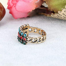 Load image into Gallery viewer, Rings,Eternity Wedding Band Retro Celebrity Style Hollow Inlaid Three-Color Natural Persian Jade Gold-Plated Exquisite Carving Chain Jewelry Wedding and Engagement Ring (Size : 8)