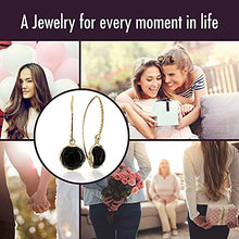 Load image into Gallery viewer, 14k Gold Plated 925 Sterling Silver Natural Onyx Dangle Earrings For Women; Vintage Style Onyx Jewelry for Women; Dangling Dark Black Stone Earrings; Black Gemstone Handmade Jewelry