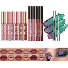 Load image into Gallery viewer, LANGMANNI 6 Matte Lipstick with 6 Lipliners Cosmetics Makeup Gift for Girls(12PCS)+Liquid Chameleon Eyeshadow(Peacock)
