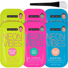Load image into Gallery viewer, Freeman Neon Mask Collection (Pack of 6) + Bonus Brush Clay Mask Oil Absorbing Clean Pores Peel-off Mask