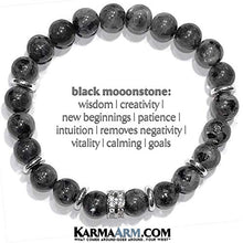Load image into Gallery viewer, Mens Bracelets Beaded Meditation Stretch Mantra Reiki Healing Energy BoHo Chakra Wrap Yoga Jewelry & Gemstone Womens Love Gifts DRIVE: Black Moonstone Labradorite | CZ Diamond Pave Gifts For Him (7.5)
