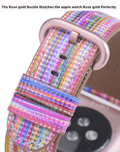 Load image into Gallery viewer, PEAK ZHANG Compatible with Apple Watch Band, 38mm 40mm Women Top Grain Leather Strap for iWatch Series 4,3,2,1 (Rainbow+Pink Rose Clasp, 38mm 40mm S/M)