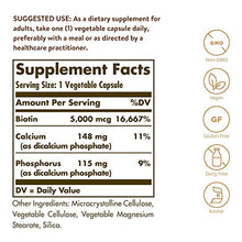Load image into Gallery viewer, Solgar Biotin 5000 mcg, 100 Veg Caps - Promote Healthy Skin, Nails & Hair - Supports Energy Production, Protein, Carbohydrate & Fat Metabolism - Vitamin B - Non GMO, Vegan, Gluten Free - 100 Servings