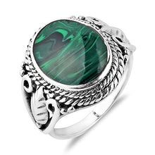 Load image into Gallery viewer, AeraVida Vintage Inspired Round Green Malachite Nature .925 Sterling Silver Ring (9)
