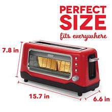 Load image into Gallery viewer, Dash Clear View Toaster: Extra Wide Slot Toaster with See Through Window - Defrost, Reheat + Auto Shut Off Feature for Bagels, Specialty Breads & other Baked Goods - Red