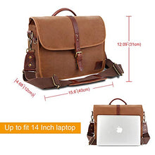 Load image into Gallery viewer, Messenger Bag for Men 16 Inch Waterproof Vintage Genuine Leather Mens Briefcase Shoulder Bag with 9 Storage Pockets, Waxed Canvas Leather Computer Laptop Bag Business Satchel Brown