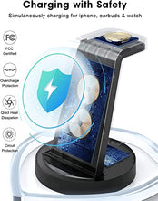 Load image into Gallery viewer, Wireless Charging Station, 3 in 1 Wireless Charger Compatible with iPhone 14/13/12/11/Pro/Max/SE/XS/XR/X/8 Plus/8, Fast Wireless Charging Stand Dock for Apple Watch Series & Airpods(with Adapter)
