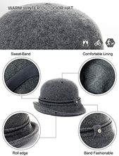 Load image into Gallery viewer, Winter Bucket Cloche Hat for Women Wool Felt 1930s Vintage Fedora Bowler Church Derby Party Ladies Camel