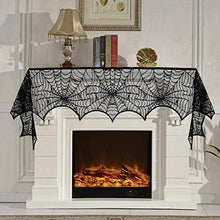 Load image into Gallery viewer, 5pack Halloween Decorations Tablecloth Runner Black Lace Round Spider Cobweb Table Cover Fireplace Mantel Scarf Spiderweb Fireplace Scarf Spider Lampshade with 36pcs Scary 3D Bat for Halloween Party