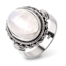 Load image into Gallery viewer, SUVANI Sterling Silver White Moonstone Double Rope & Chain Edge Vintage Band Ring Size 8