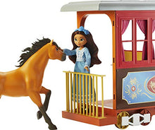 Load image into Gallery viewer, Mattel Spirit Untamed Lucky’s Train Home Playset, Train with Rolling Wheels Balcony, Dining Accessories, Lucky Doll (7-in), Spirit (Approx.8-in) & More