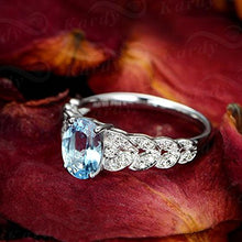 Load image into Gallery viewer, Kardy Jewelry Women's Solid 14K White Gold Oval Aquamarine Gemstone Diamond Wedding Engagement Band Ring Set