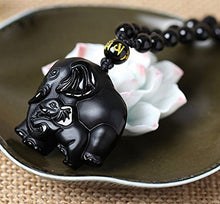 Load image into Gallery viewer, Handmade natural obsidian auspicious wealthy mother elephant jade pendant necklace