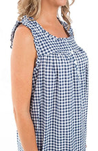 Load image into Gallery viewer, Alexander Del Rossa Womens 100% Cotton Lawn Nightgown, Sleeveless Chemise, X-Small Navy Blue Gingham (A0580V87XS)