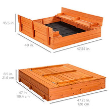 Load image into Gallery viewer, Best Choice Products 47x47in Kids Large Wooden Sandbox for Backyard, Outdoor Play w/Cedar Wood, 2 Foldable Bench Seats, Sand Protection, Bottom Liner - Brown