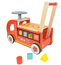 Load image into Gallery viewer, Pidoko Kids Ride On Fire Truck - Wooden Push and Pull Walker Cart - Balance Wagon Toy for Toddlers Boys & Girls age 18 Months and up