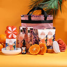 Load image into Gallery viewer, Gift Baskets for Women, Gift Set for Women-BFFLOVE Sweet Orange Spa Bath Gifts, 10 Pc Bath Spa Kit Includes Bath Salt, Massage Oil, Bubble Bath, Spa Tote Bag. Best Women Gifts for Birthday & Party