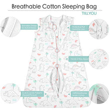 Load image into Gallery viewer, TILLYOU Large L Breathable Cotton Baby Wearable Blanket with 2-Way Zipper, Super Soft Lightweight 2-Pack Sleeveless Sleep Bag Sack Clothes for Boys, Fits Toddlers Age 12-18 Months, Woodland Dinosaurs